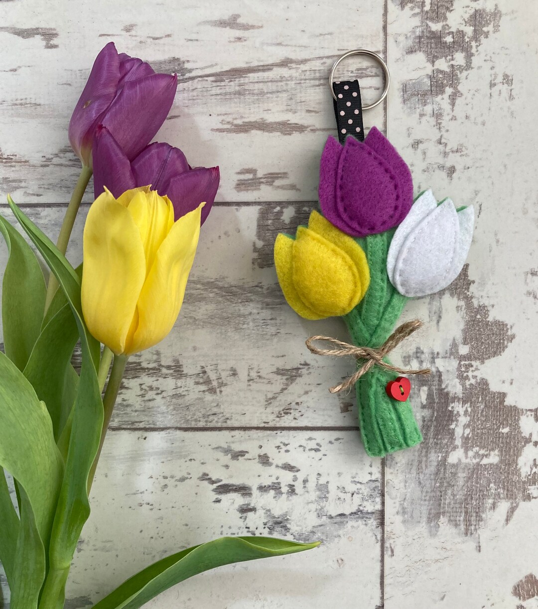 Three Tulip Keyring / Keychain, Perfect Quirky Gift, Gifts, Tulips
