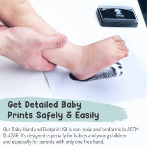 Baby Hand und Fußabdruck Set Holen Sie sich Hunderte von detaillierten Drucken mit einem Baby Safe Ink Pad Funktioniert mit jedem Papier oder jeder Karte Schwarz Bild 4