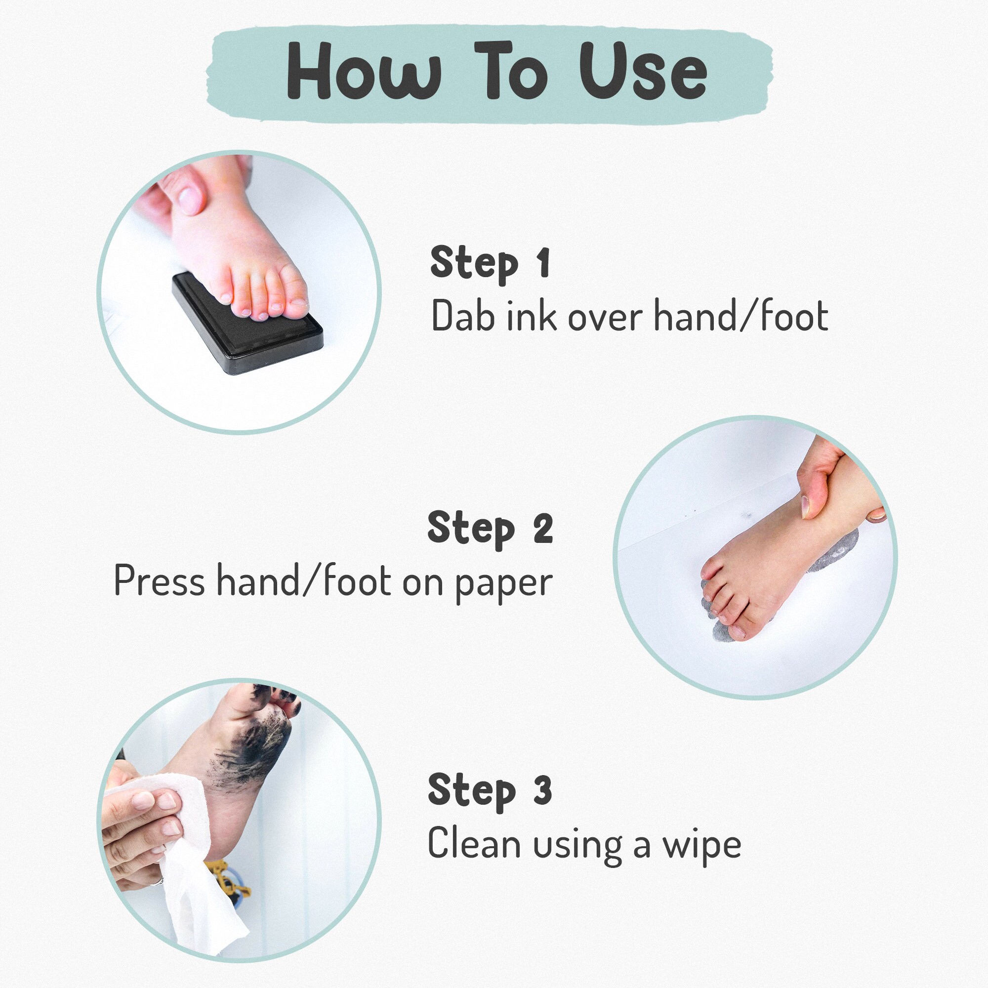 Clean Touch Tampon encreur pour empreintes de pieds et de mains de bébé  avec tampon encreur sans encre pour mains et pieds de bébé avec 4 tampons  encreurs et 8 cartes d'impression (