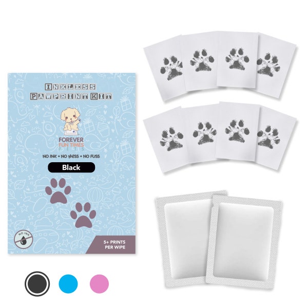 Kit d’impression de pattes d’animaux sans encre | Obtenez des empreintes de pattes de haute qualité avec zéro encre | Lingettes sans encre non toxiques pour animaux de compagnie - Noir