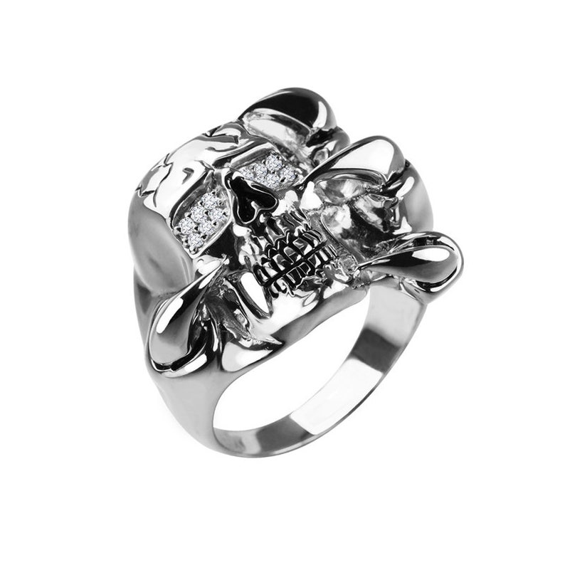 HEAVY DOUBLE SKULL CLAW STERLING 925 SILVER RING