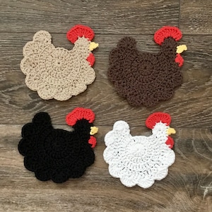 Rooster Decor, Rooster Decor for Kitchen, Rooster Kitchen Decor, Chicken Decor, Barnyard Decor, Handmade Crochet Coasters, Handmade Coasters