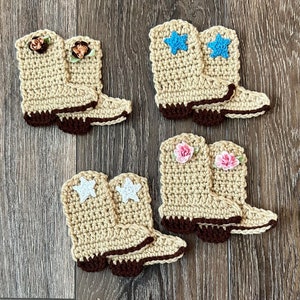 Crochet Applique, Crochet Western Motif, Crochet Patch, Handmade Boot Applique,  Crochet Cowboy Boot Applique, Handmade Cowboy Boot Applique