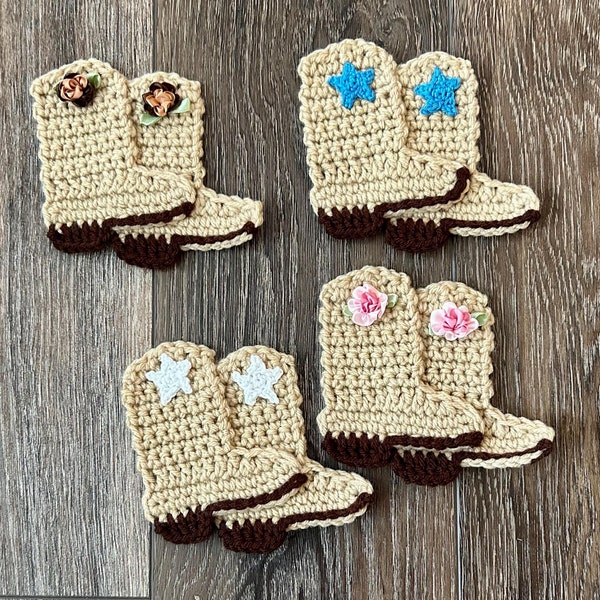 Crochet Applique, Crochet Western Motif, Crochet Patch, Handmade Boot Applique,  Crochet Cowboy Boot Applique, Handmade Cowboy Boot Applique