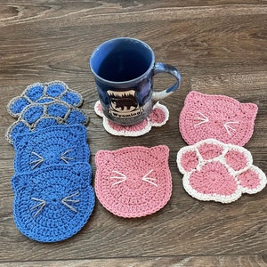 Cat Coaster, Cat Coaster Set, Cat Face, Coaster Set Funny, Cat Lovers Gift Ideas, Crocheted Coasters, Crochet Cat, Cat Lovers Gift for Her