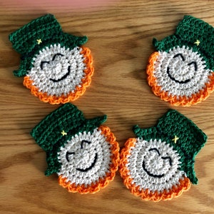 Crochet Coasters, Crochet Coaster Set, Handmade Crochet Coasters, Handmade Coaster Set, St. Patricks Day Leprechaun, St. Patricks Day Decor