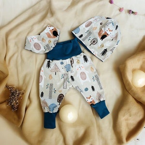 Bloomers boy foxes pants scarf hat bear cotton set animals gift birth boy gift set birth outfit photo shoot baby unisex