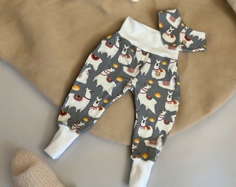 Pumphose Baby Lamas Set Hose Halstuch neutral Babyhose Alpaka Geschenk Geburt Junge Geschenkset Geburt unisex Outfit Fotoshooting Frühling