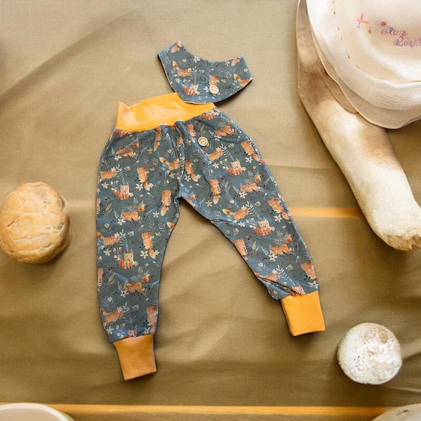 Bloomers boy foxes set pants scarf natural baby pants foxes gift birth boy gift set birth outfit photo shoot boy spring