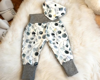 Set di pantaloni harem e sciarpa in mussola estiva di eucalipto. Abbigliamento per neonati/bambini piccoli, abbigliamento estivo in mussola per neonati, pantaloni che crescono con me, unisex.