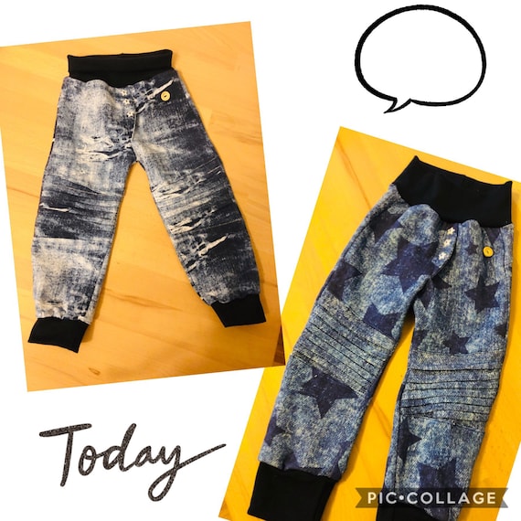 Pantalon enfant pantalon confortable sans boutons pantalon elastique jean pantalon garcon de creche pantalon de survetement fait main look denim pantalon a enfiler seul jean d occasion Etsy France