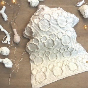 Babydeken gehaakt wit muizen bubbelpatroon haakdeken baby kruipdeken dier patroon cadeau geboorte neutraal unisex draagdoekdeken neutraal