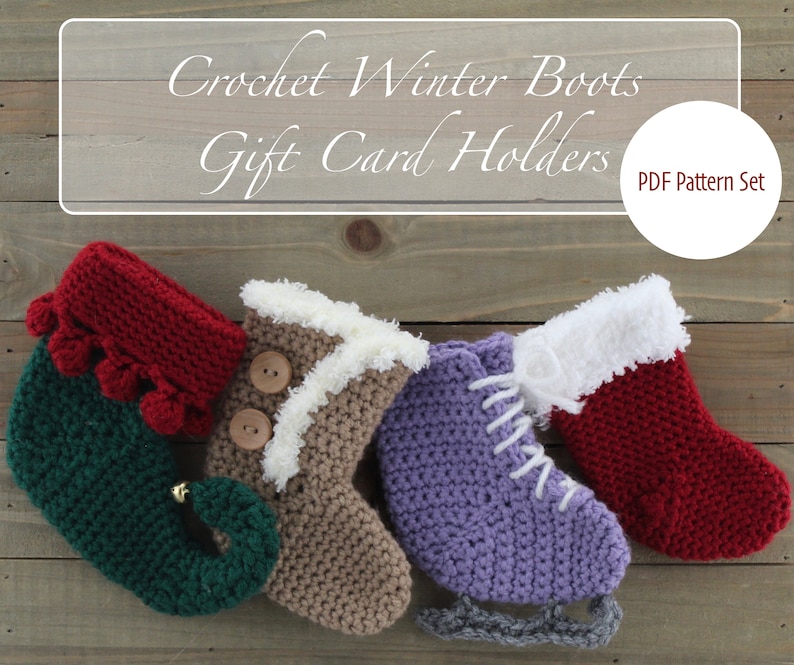 Crochet Winter Boots Gift Card Holder Pattern Set Etsy