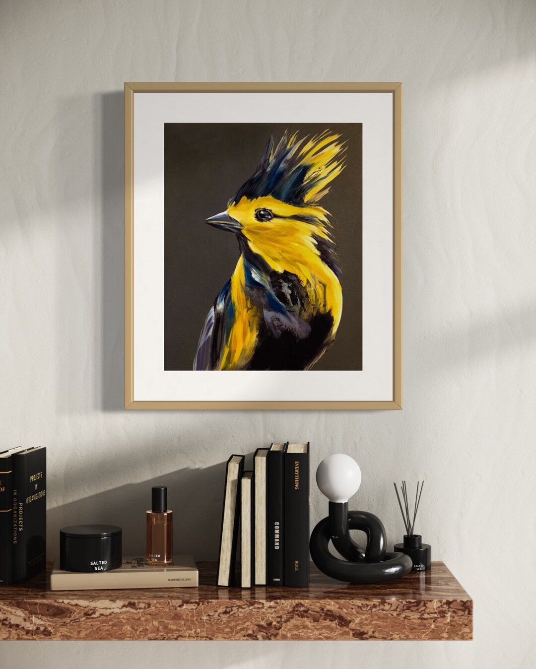 クイル：表情豊かな黄色い鳥の油絵 - Etsy 日本