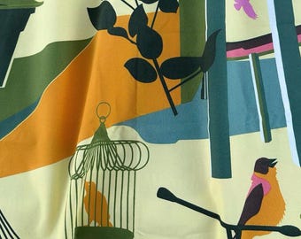 Vintage IKEA Sweden Fabric Lotta Kühlhorn Bird Print 18x28 Remnant Scandinavian Cotton Rare Last Piece