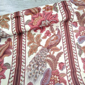 Vintage Bird & Flower Curtain Fabric: 53&quot; Wide Cotton