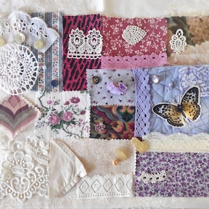 Fabric scraps Slow stitching kit Hand sewing project K#31