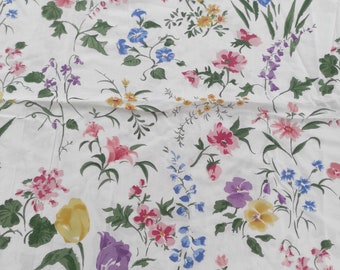 Vintage floral watercolor fabric Blue pink fabric