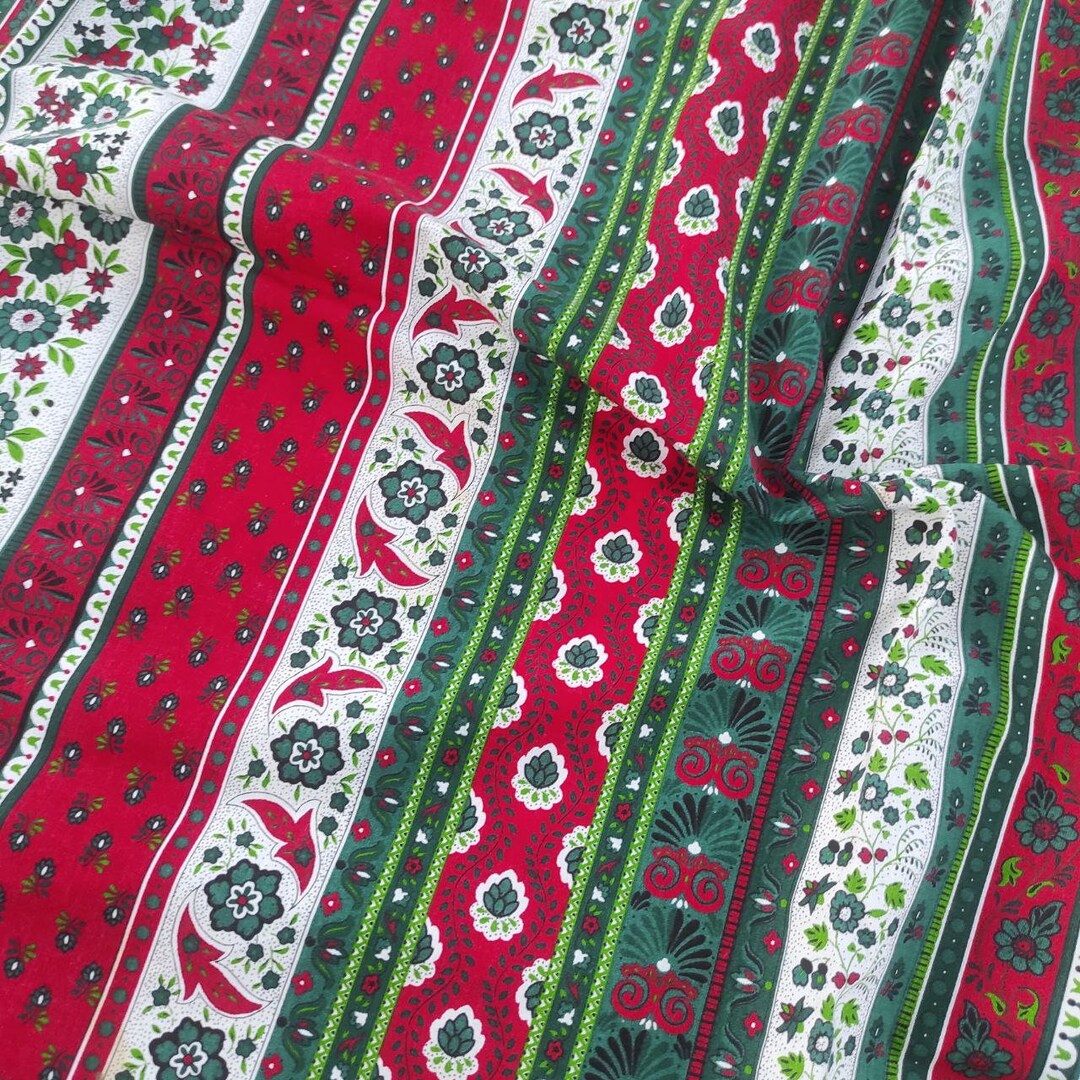 Striped Fabric Flower Print Fabric Border Fabric Vintage Green Fabric striped-fabric-flower-print-fabric-border-fabric-vintage-green-fabric