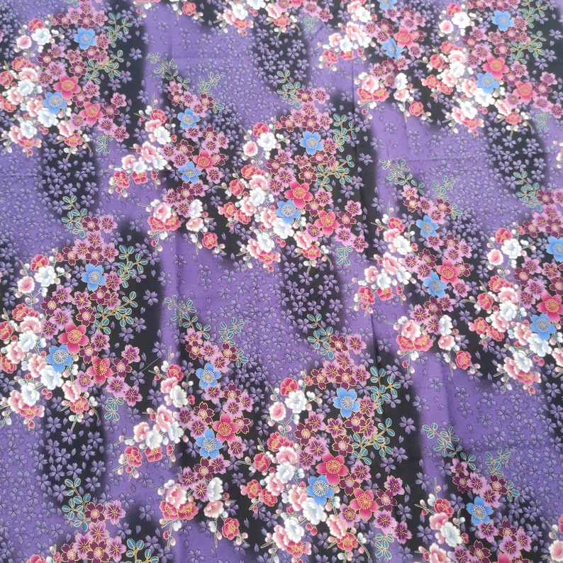 Japanese Floral Quilting Fabric Kona Bay Purple Cotton Fabric Etsy