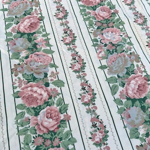 Vintage rose stripe fabric Shabby chic floral cotton Cottagecore romantic Pink chintz curtain*