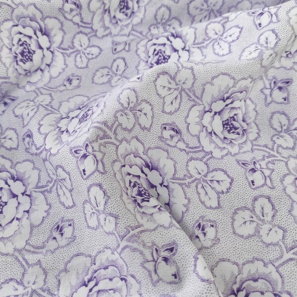 Lilac rose fabric Floral vintage quilt backing fabric Floral fabric 70s