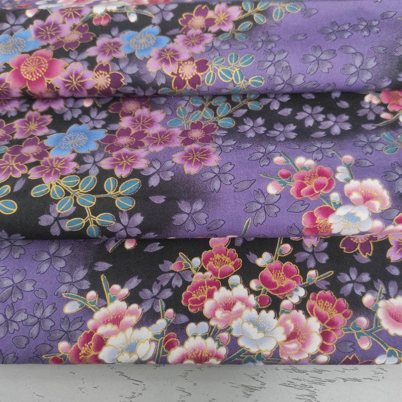 Japanese Floral Quilting Fabric Kona Bay Purple Cotton Fabric Etsy