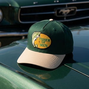 Fisher of Men Embroidered Patch Hat – Forest Green Khaki Snapback Christian Faith Cap