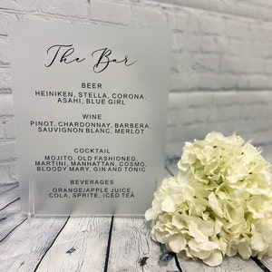 Acrylic Bar Menu Sign | Custom Wedding Sign | Wedding Bar Menu Sign | Table Sign | Wedding Decor