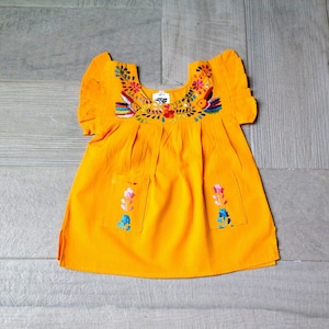 Yellow Mexican Embroidered Dress Girls Dresses Size 6 months to 3 yrs Handmade Cinco de Mayo Party Mexican Dress with Pockets