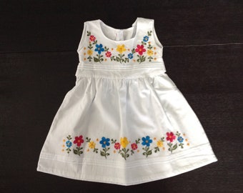 White Mexican Embroidered Dress Baby-Girls Dresses Size 6 months to 6 yrs Party Outfit White with colorful flowers