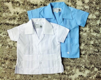 Mexican White or Light Blue Real Guayabera Short Sleeve Different Sizes Shirt Guayabera Cotton Blend Kids Boys Shirts run Small