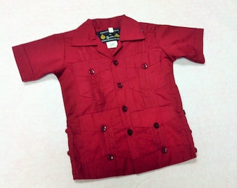 Mexican Burgundy Guayabera Short Sleeve Different Sizes Shirt Guayabera 100% Cotton Kids Boys