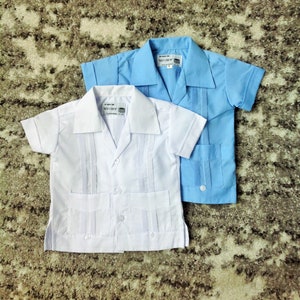 Mexican White or Light Blue Real Guayabera Short Sleeve Different Sizes Shirt Guayabera Cotton Blend Kids Boys Shirts run Small