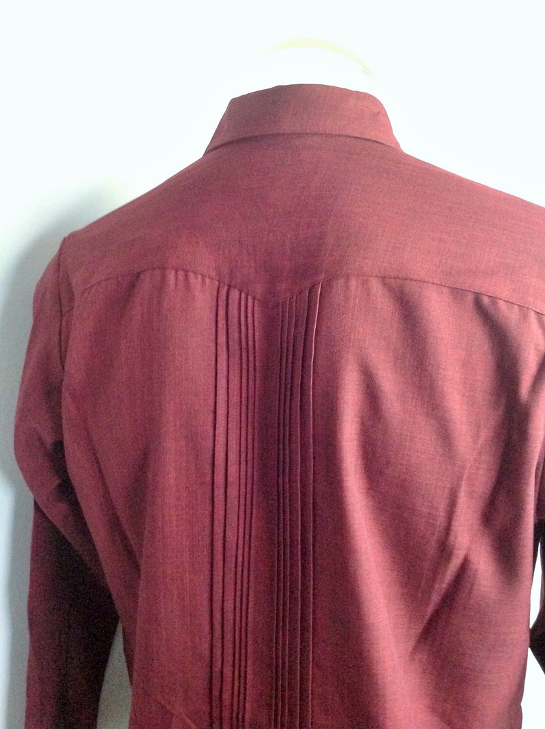 Classic Guayabera Wine Color Men Shirt Long Sleeve Mexican Etsy
