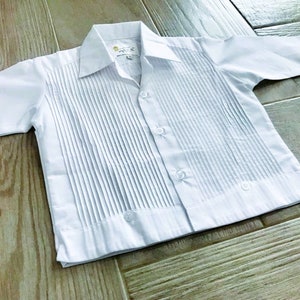 Linen Blend Boy/Toddler White Guayabera Long Sleeve Different Sizes 6mos-14yrs Shirt Guayabera de Lino Kids Boys Estilo Presidencial