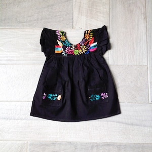 Black Mexican Embroidered Dress Girls Dresses Size 6 months to 3 yrs Handmade Cinco de Mayo Party Mexican Dress with Pockets
