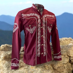 Burgundy Cowboy Shirt / Vaquero Mexican Burgundy Shirt / Camisa Charra Long Sleeve / Rodeo Western Clothing / Different Sizes