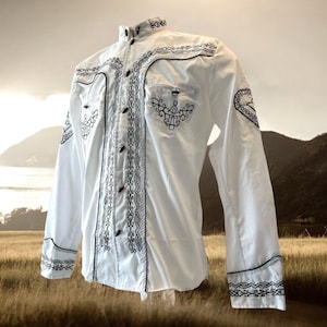 White Cowboy Shirt / Vaquero Mexican White Shirt / Camisa Charra Long Sleeve / Rodeo Western Clothing / Different Sizes
