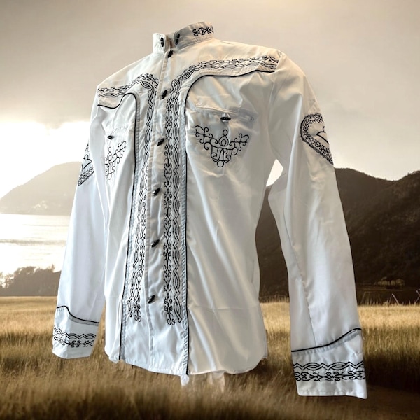 Camisa vaquera blanca / Camisa vaquera mexicana blanca / Camisa charra de manga larga / Ropa de rodeo occidental / Diferentes tallas