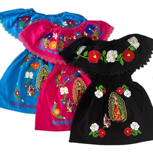 Our Lady of Guadalupe & Juan Diego - Embroidered Mexican Dress - Different  Sizes - Virgen De Guadalupe - Black, Pink or Turquoise - Etsy