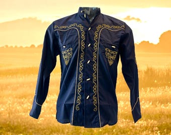 Navy Blue Cowboy Shirt / Vaquero Mexican Navy Blue Shirt / Camisa Charra Long Sleeve / Rodeo Western Clothing / Different Sizes