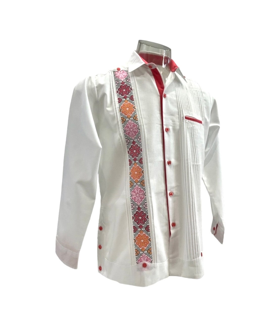 Camisa Guayabera Clásica Blanca con Bordado Coral para