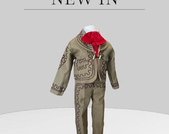 Traje de Charro Kaki para Niño Traje de Bautizo / Bautizo / Traje de Mariachi Traje de Charro Marrón Traje de Charro / 3 Piezas