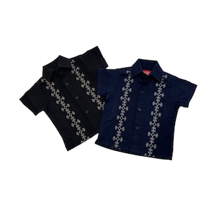 Mexican Embroidered Guayabera Black or Navy Blue Color Size 6 mos-6 years Different Sizes Handmade Boy Shirt