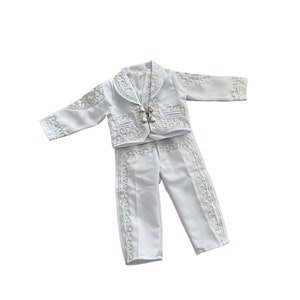 White Charro Outfit For Boy Baptism Outfit Christening / Bautizo / Mariachi Outfit White and Silver Charro Suit Traje de Charro / 3 Pieces