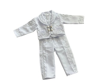 Traje de charro blanco para niño Traje de bautizo / Bautizo / Traje de mariachi Traje de charro blanco y plateado Traje de charro / 3 piezas
