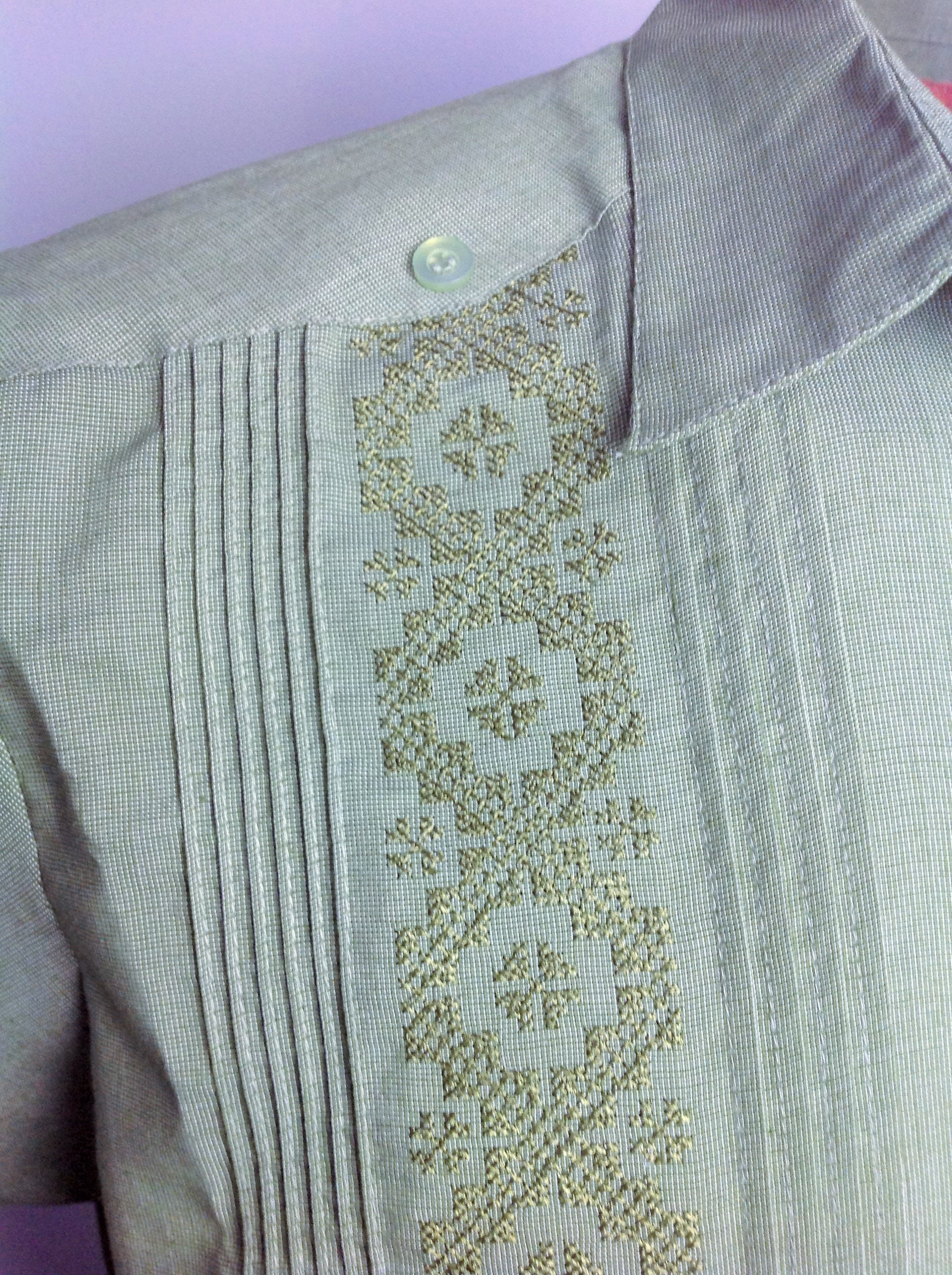 Classic Guayabera Washed Olive Green Color Men Shirt Long Sleeve Mexican Men s Shirt Embroidered Different Sizes Etsy