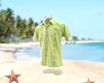 Short Sleeve Guayabera - Light Green Color Men Shirt - Mexican Men&#39;s Shirt Embroidered Different Sizes