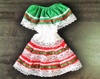 Mexican Baby Dress Traditional Dress Size 9-36 months Tricolor Handmade
